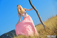 Blonde absolute fashion sensuous in grassland